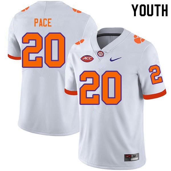 Youth #20 Kobe Pace Clemson Tigers College Football Jerseys Sale-White